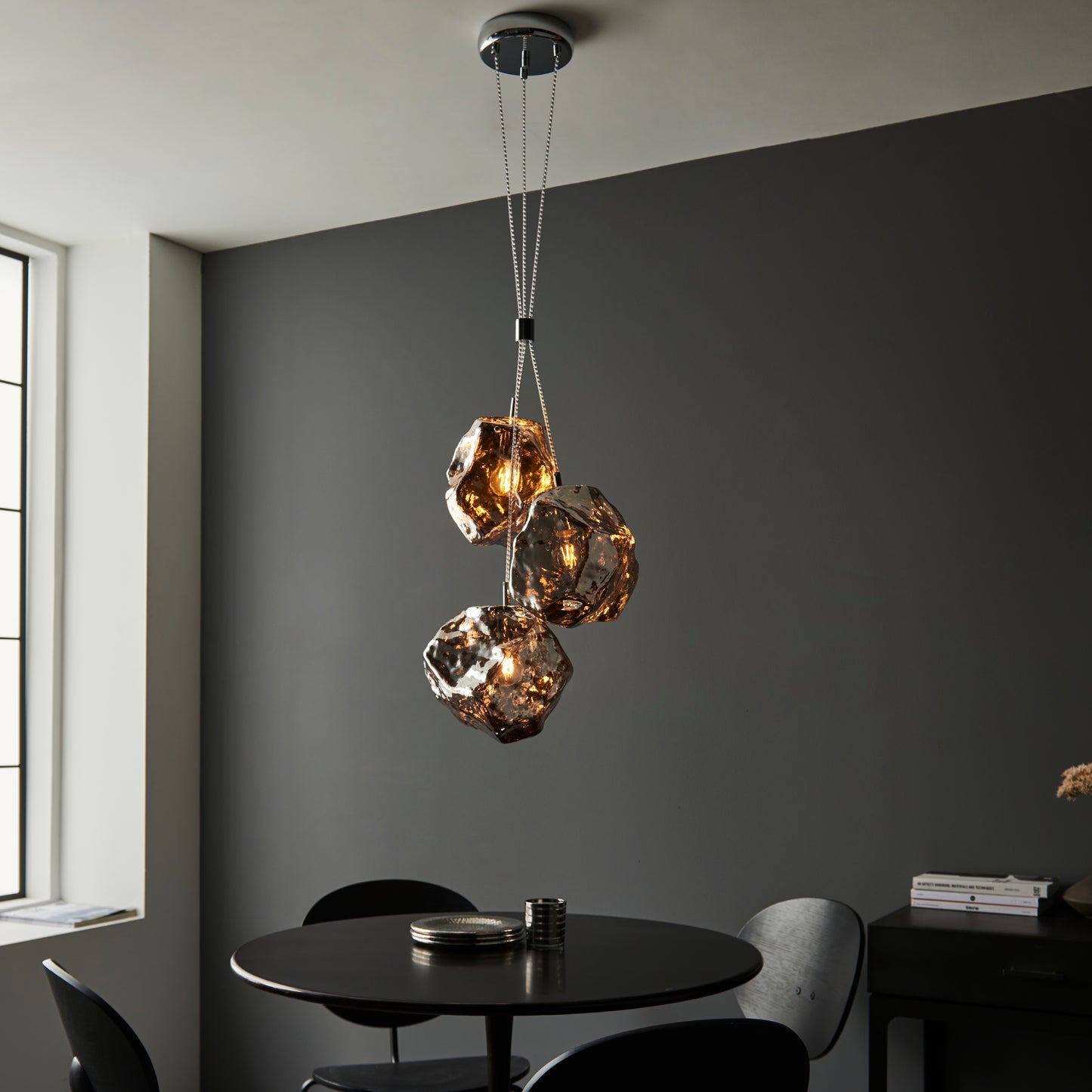 Rock 3 Light Chrome & Glass Ceiling Pendant
