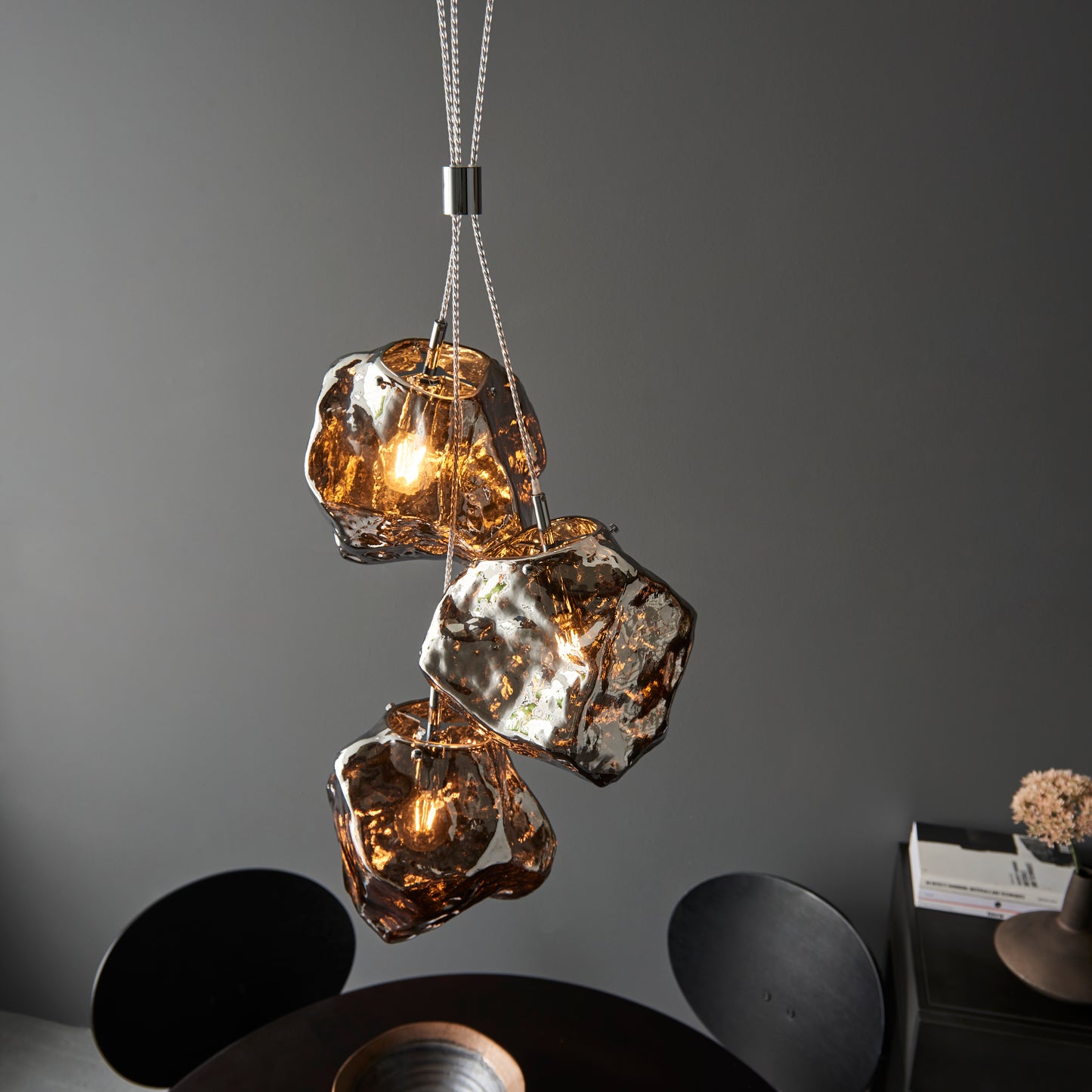 Rock 3 Light Chrome & Glass Ceiling Pendant