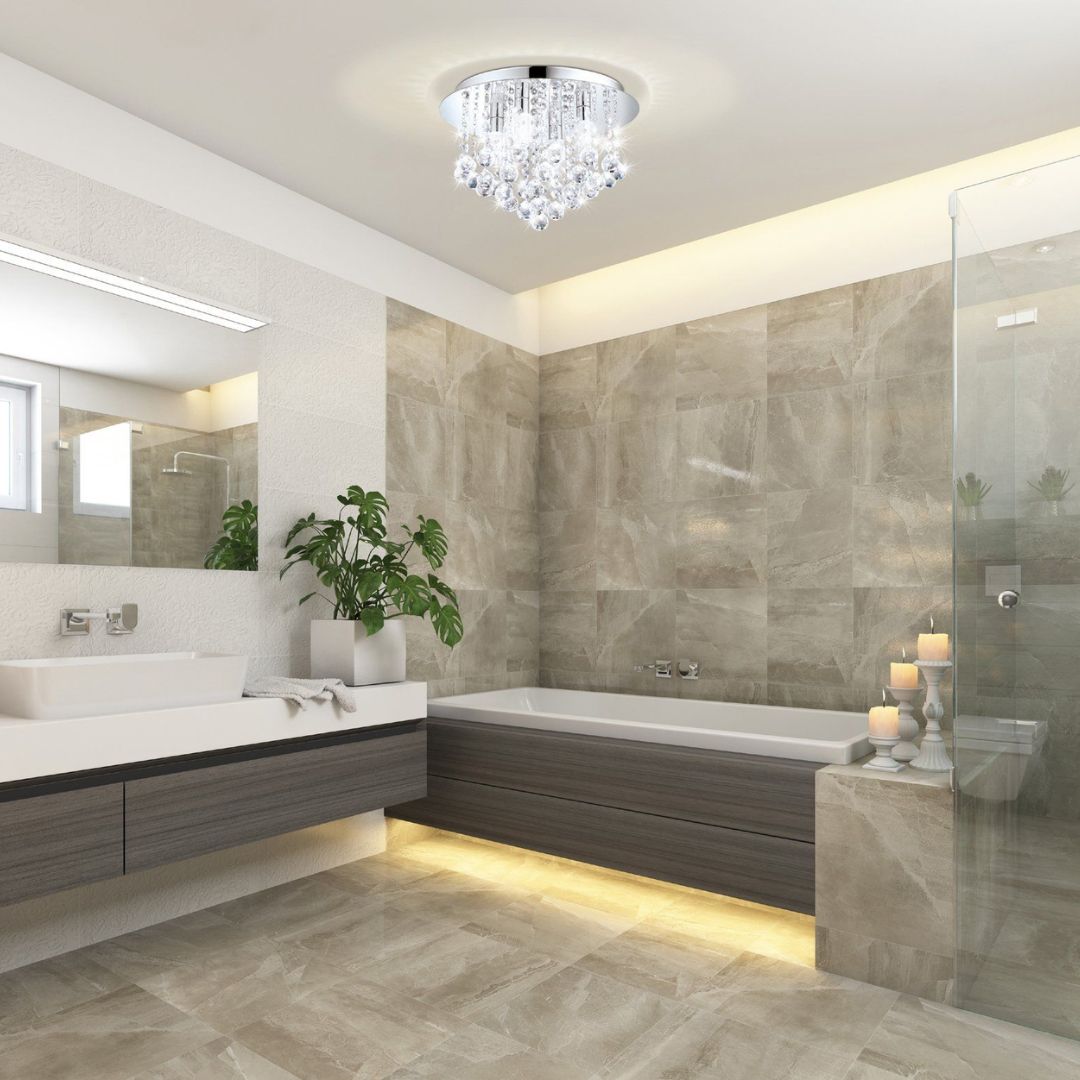 Almonte 8 Light LED IP44 Crystal Semi Flush Ceiling Light