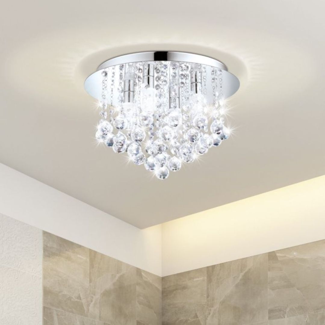 Almonte 8 Light LED IP44 Crystal Semi Flush Ceiling Light