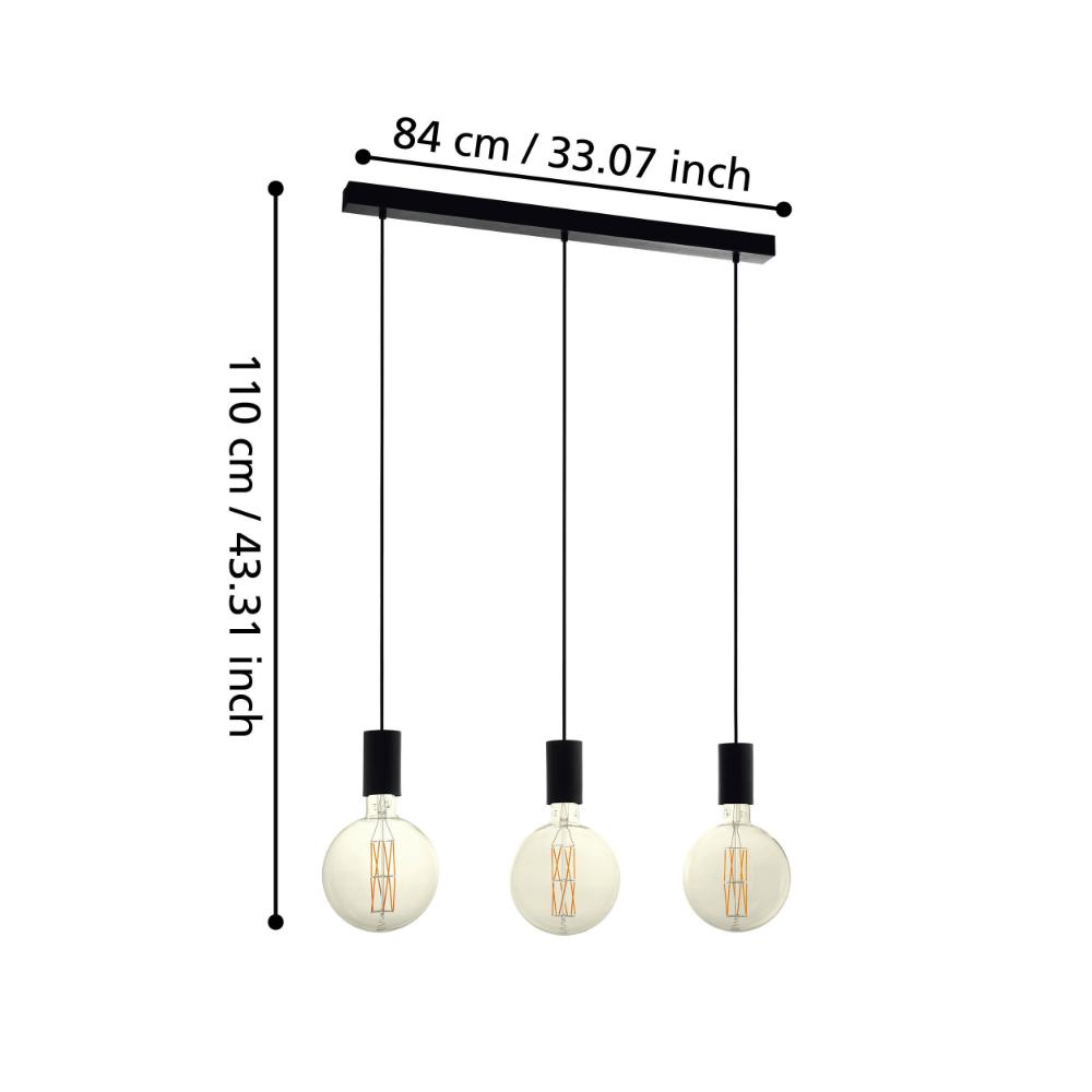 Pozueta 3-Light Black Ceiling Pendant Light