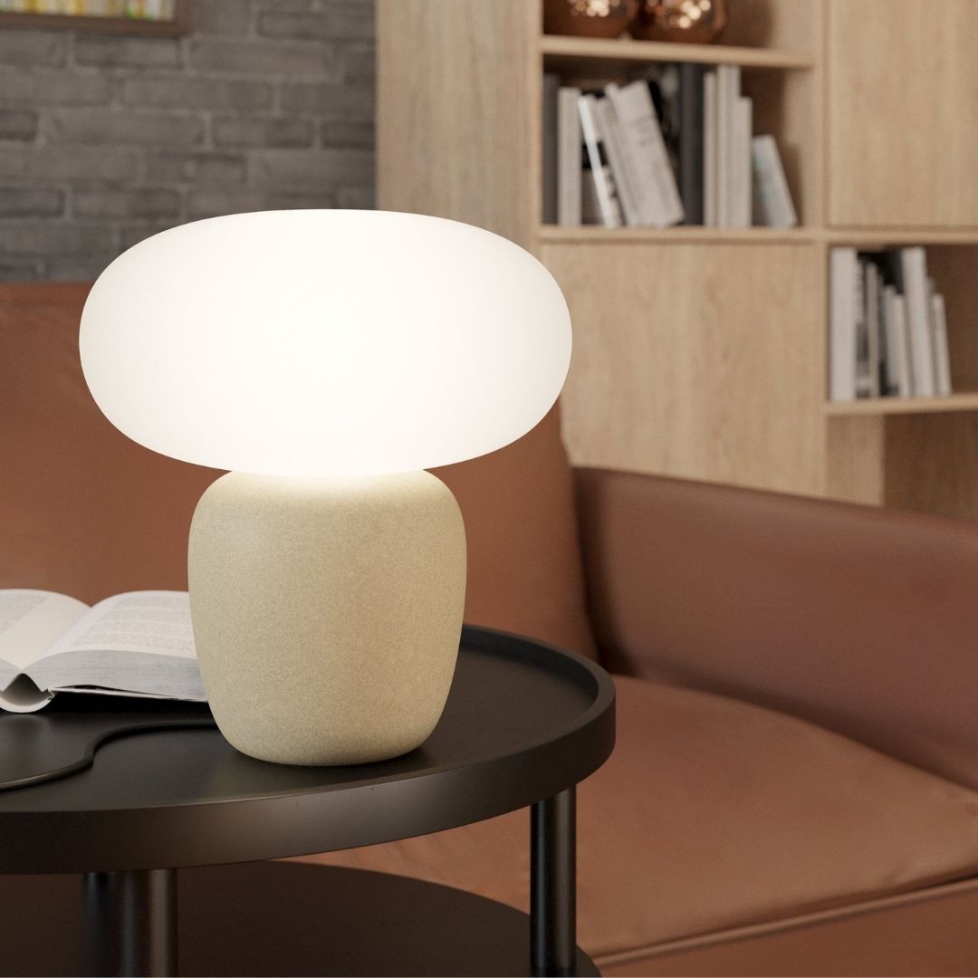 Cahuama Brown Ceramic Table Lamp with White Glass Shade