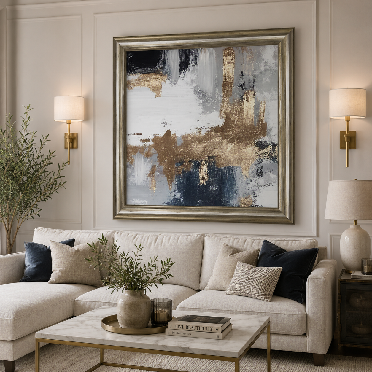 Luxury Abstract Framed Wall Art – 90x90cm