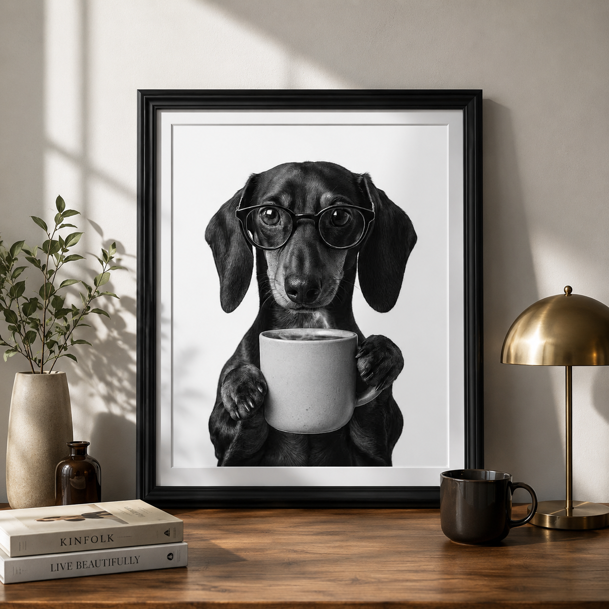 Dachshund Coffee Framed Wall Art – 30x40cm