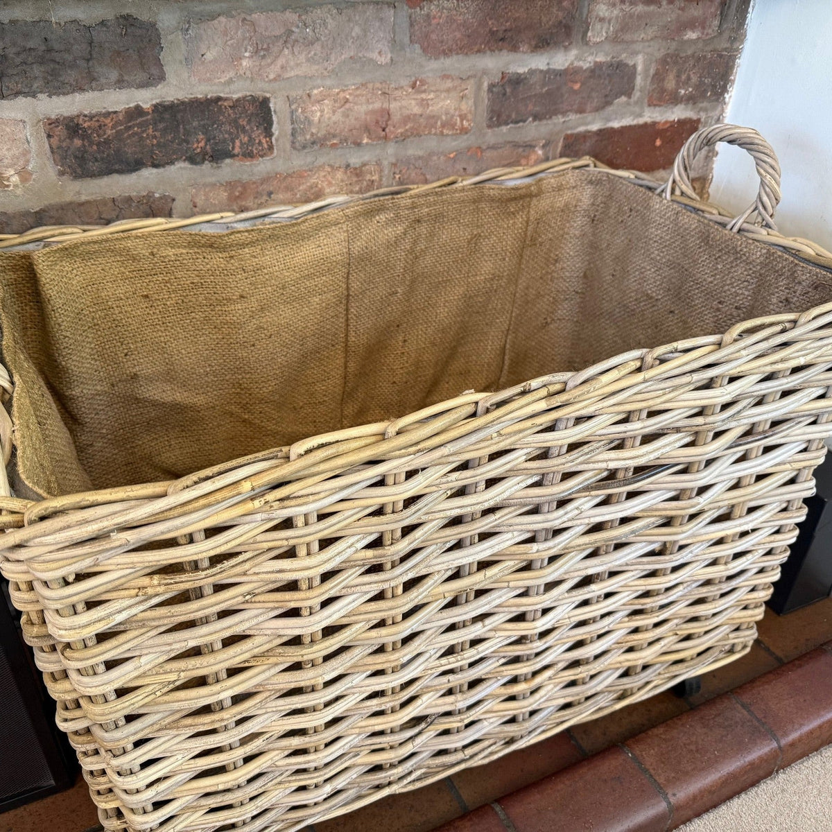 Wovenhill Kubu Rattan Log Baskets with Wheels and Hoop Handles