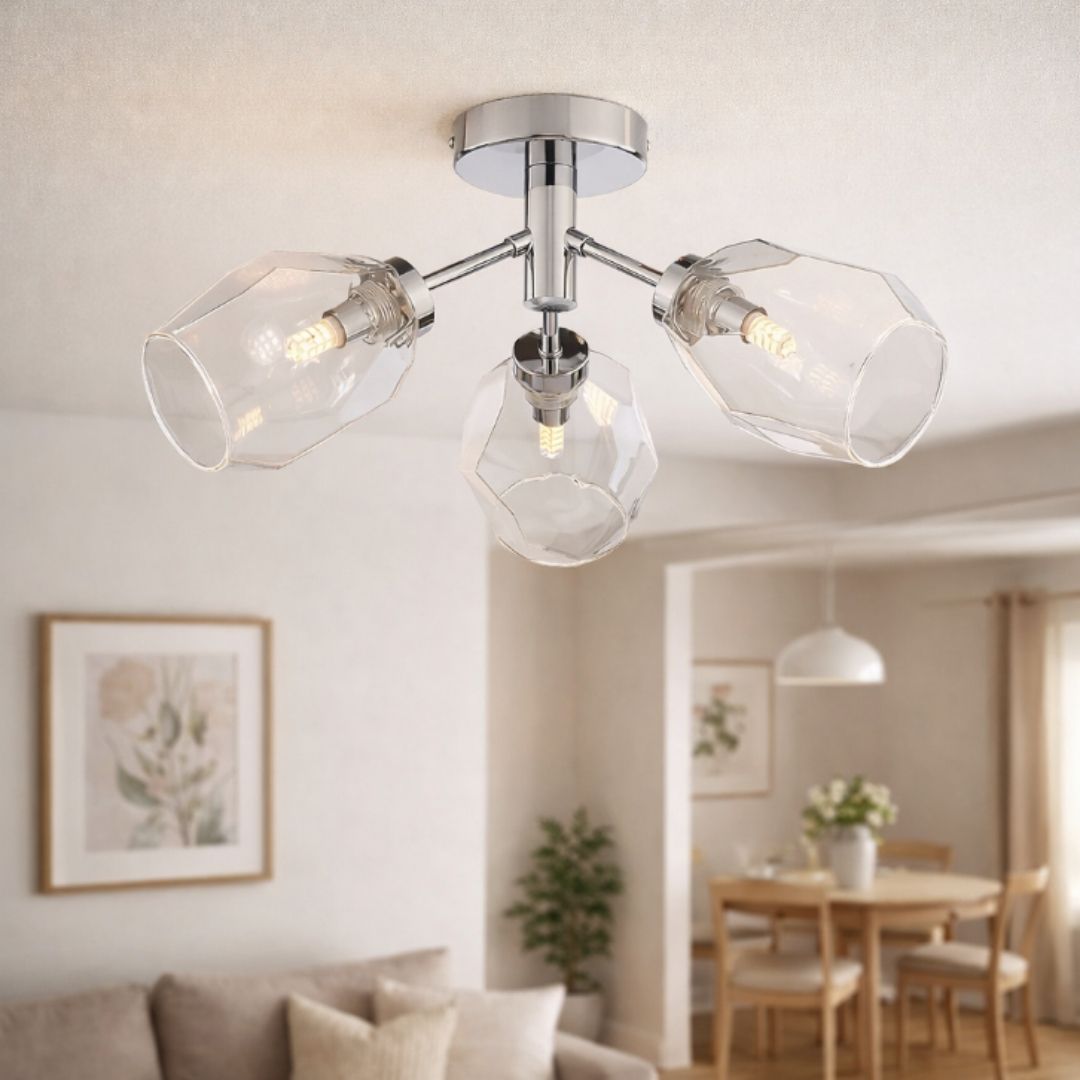 Leonie 3-Light Polished Chrome Semi-Flush Ceiling Light