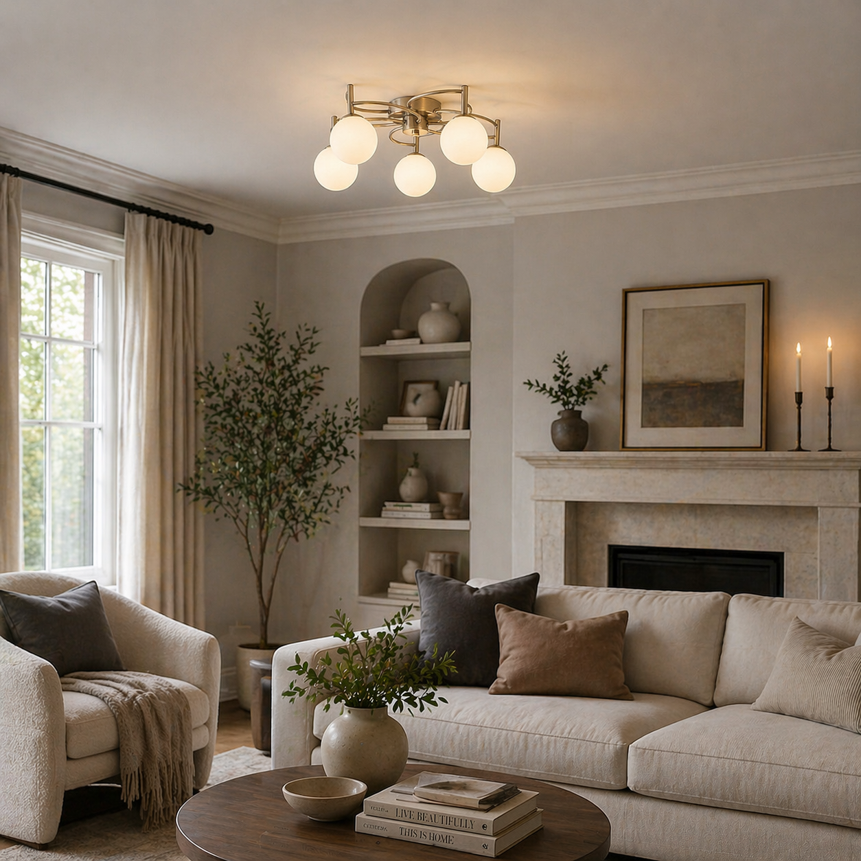 Rosa 5-Light Antique Brass Semi-Flush Ceiling Light
