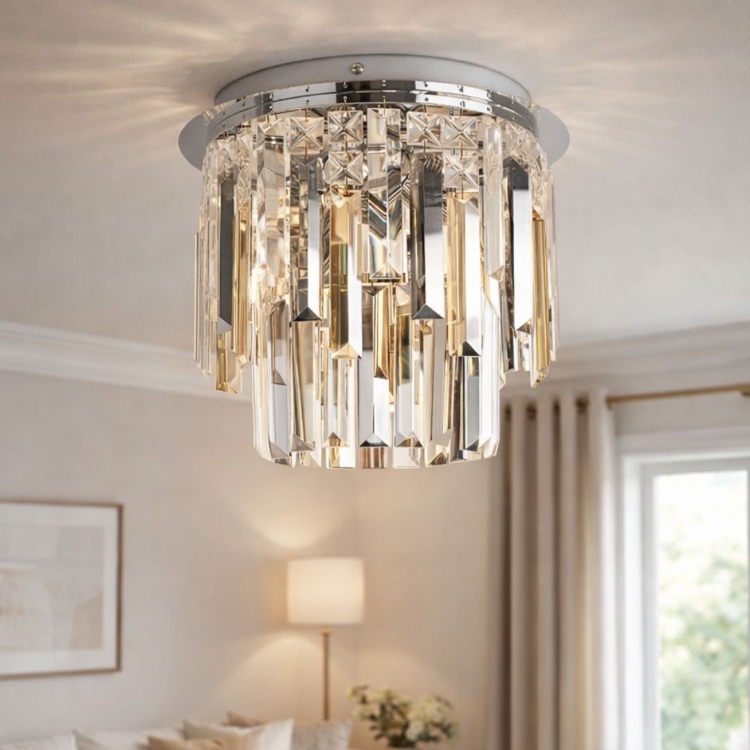 Onega 3 Light Polished Chrome & Glass Flush Ceiling Light