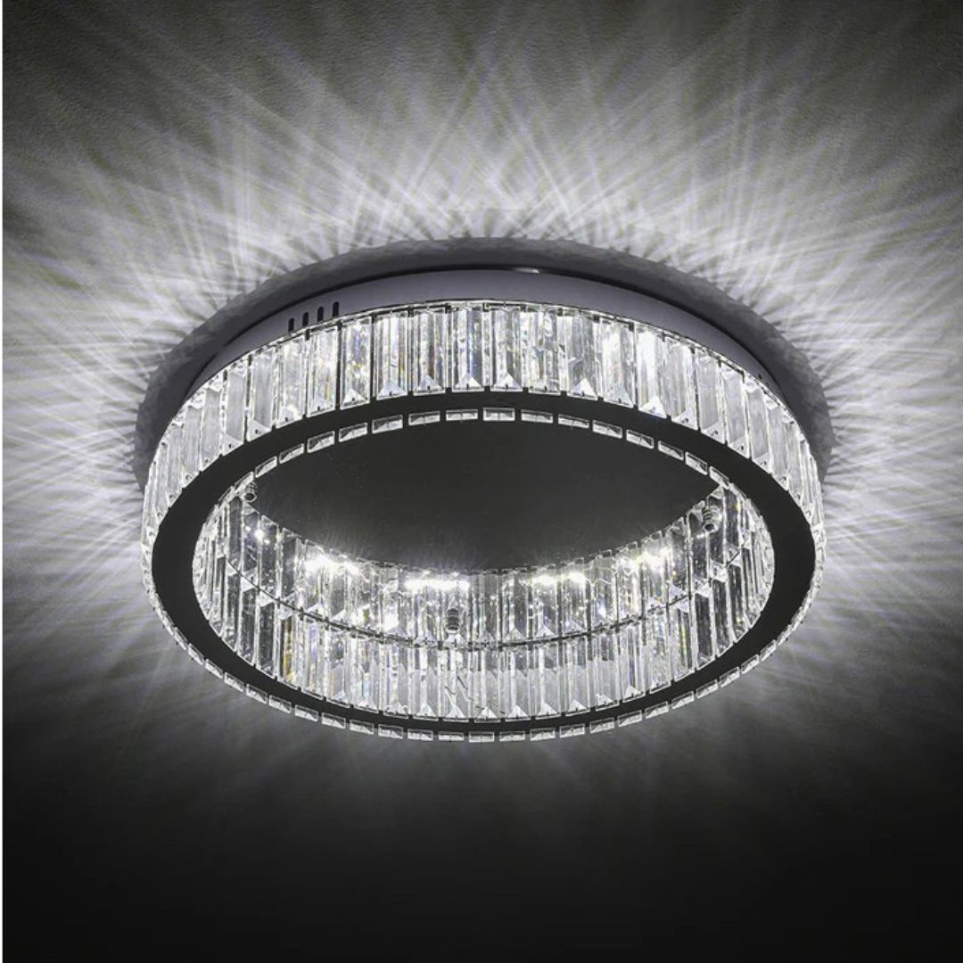 Oda Large Silver & Crystal LED Flush Ceiling Light