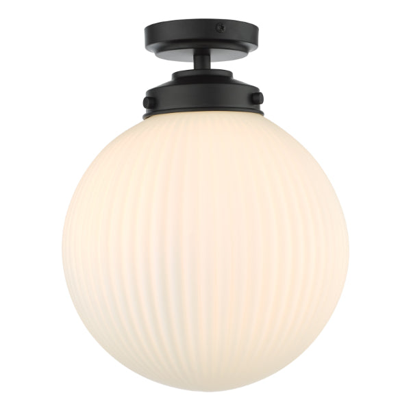 Alrik Matt Black & Opal Flush Ceiling Light IP44