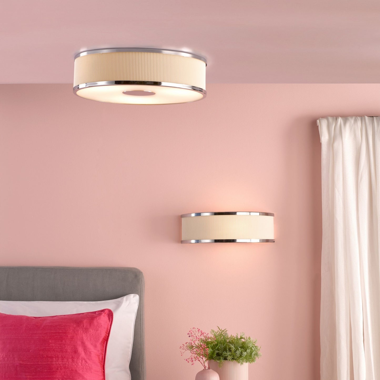 Alvaro 3 Light Polished Chrome & Ivory Flush Ceiling Light