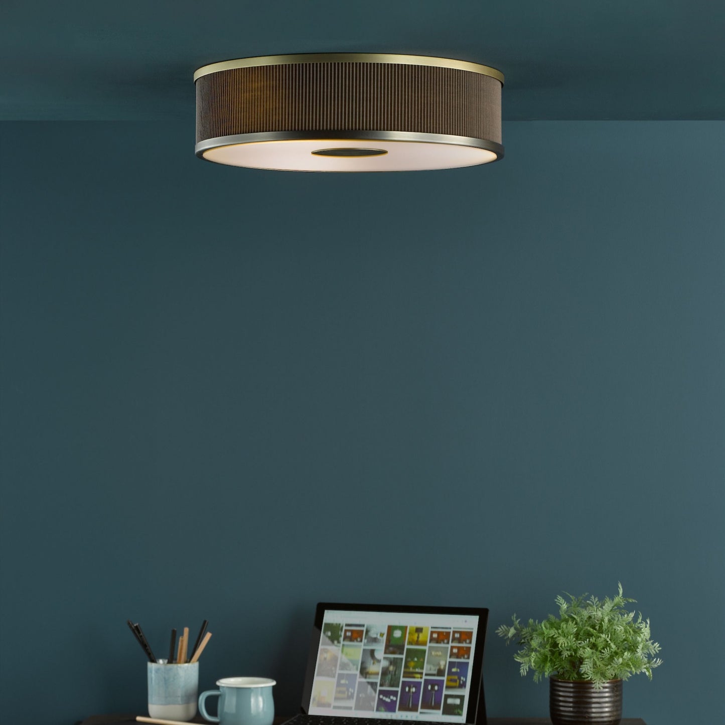 Alvaro 3 Light Antique Bronze & Brown Flush Ceiling Light