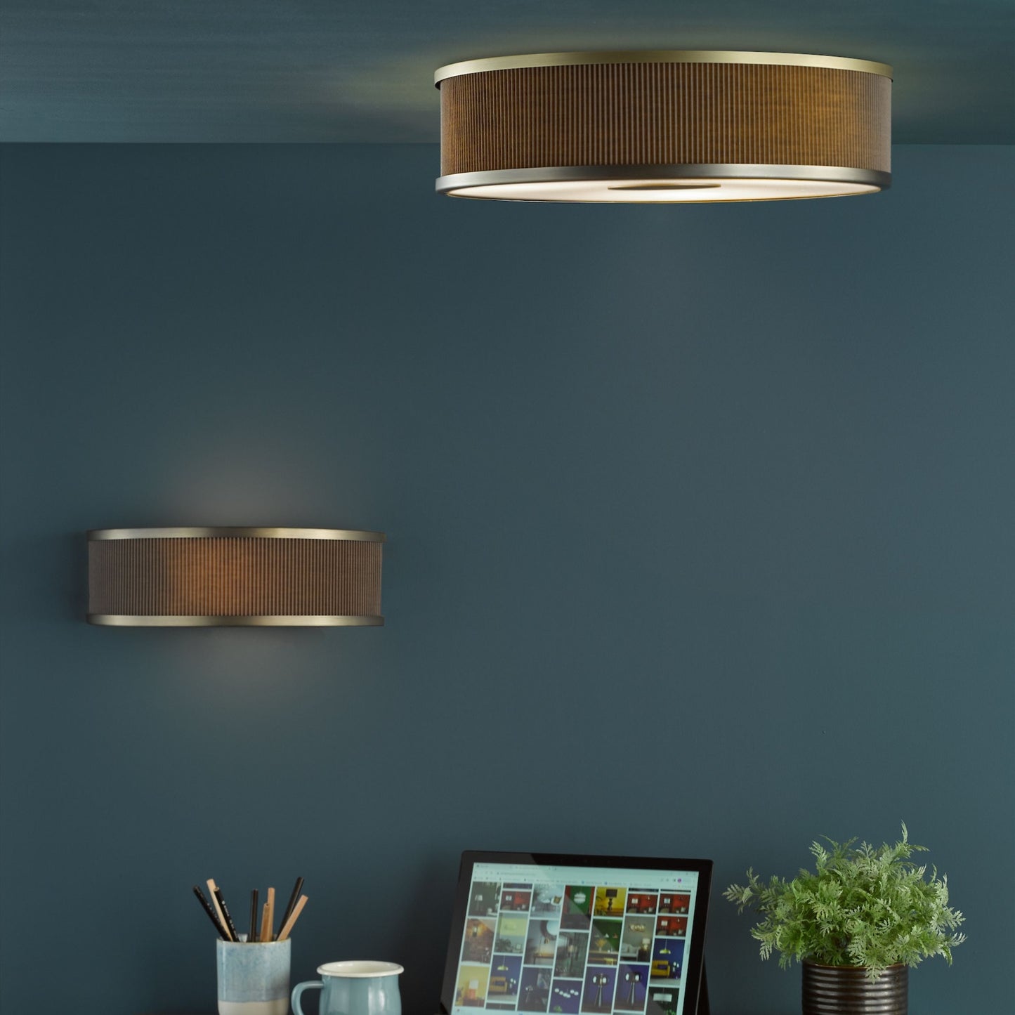 Alvaro 3 Light Antique Bronze & Brown Flush Ceiling Light