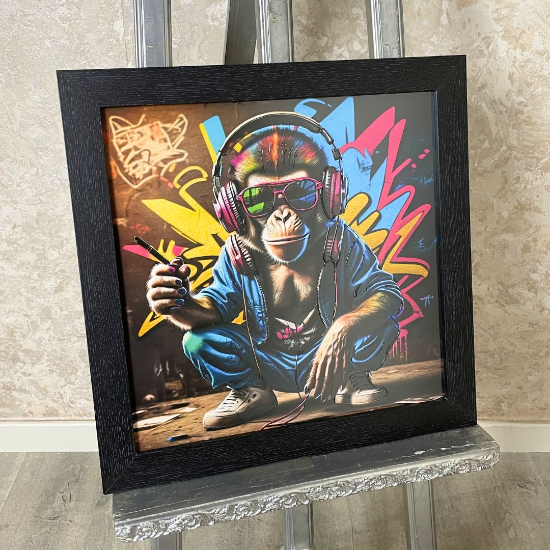 Hipster Monkey Wall Art with Black Frame