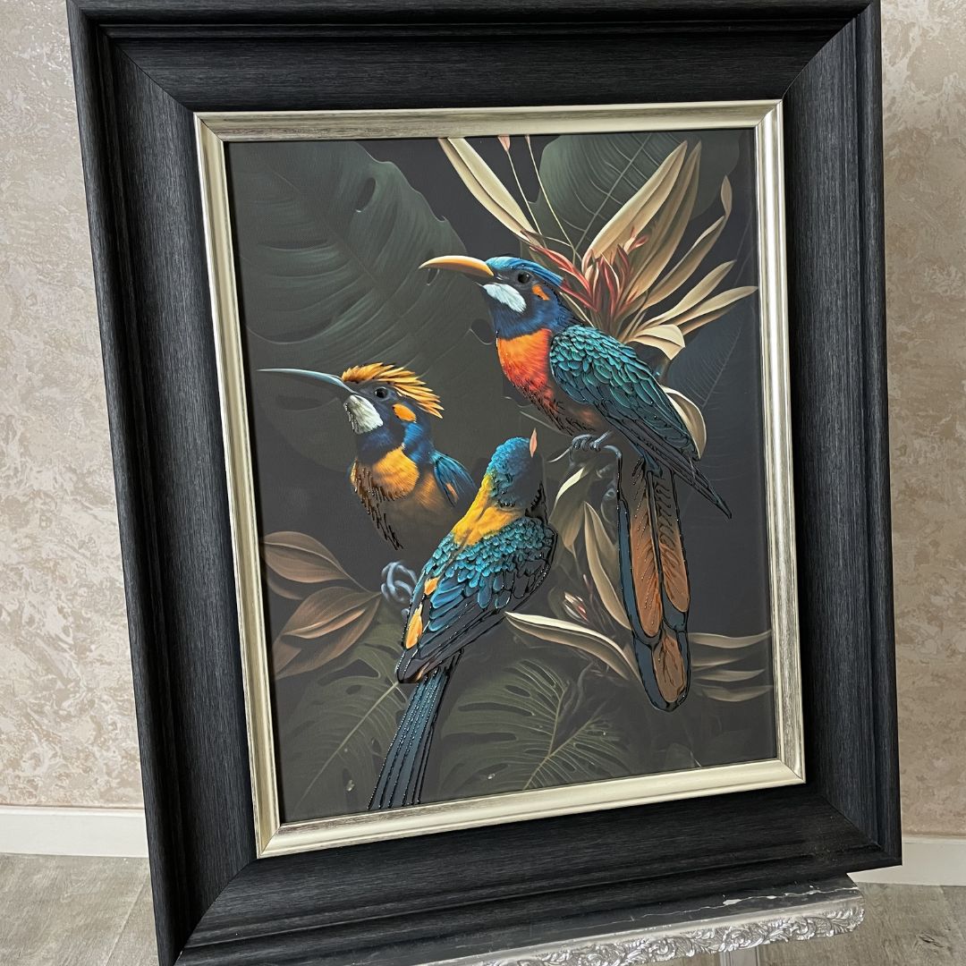 Three Parrots Digital Print with Black Frame