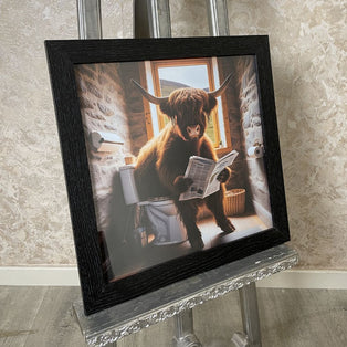 Highland Cow on the Lavatory Artwork with Black Wooden Frame
