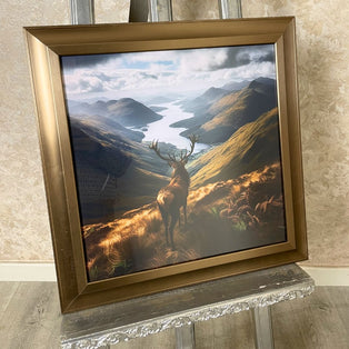 Stag on Hill Wall Art with Gold Frame