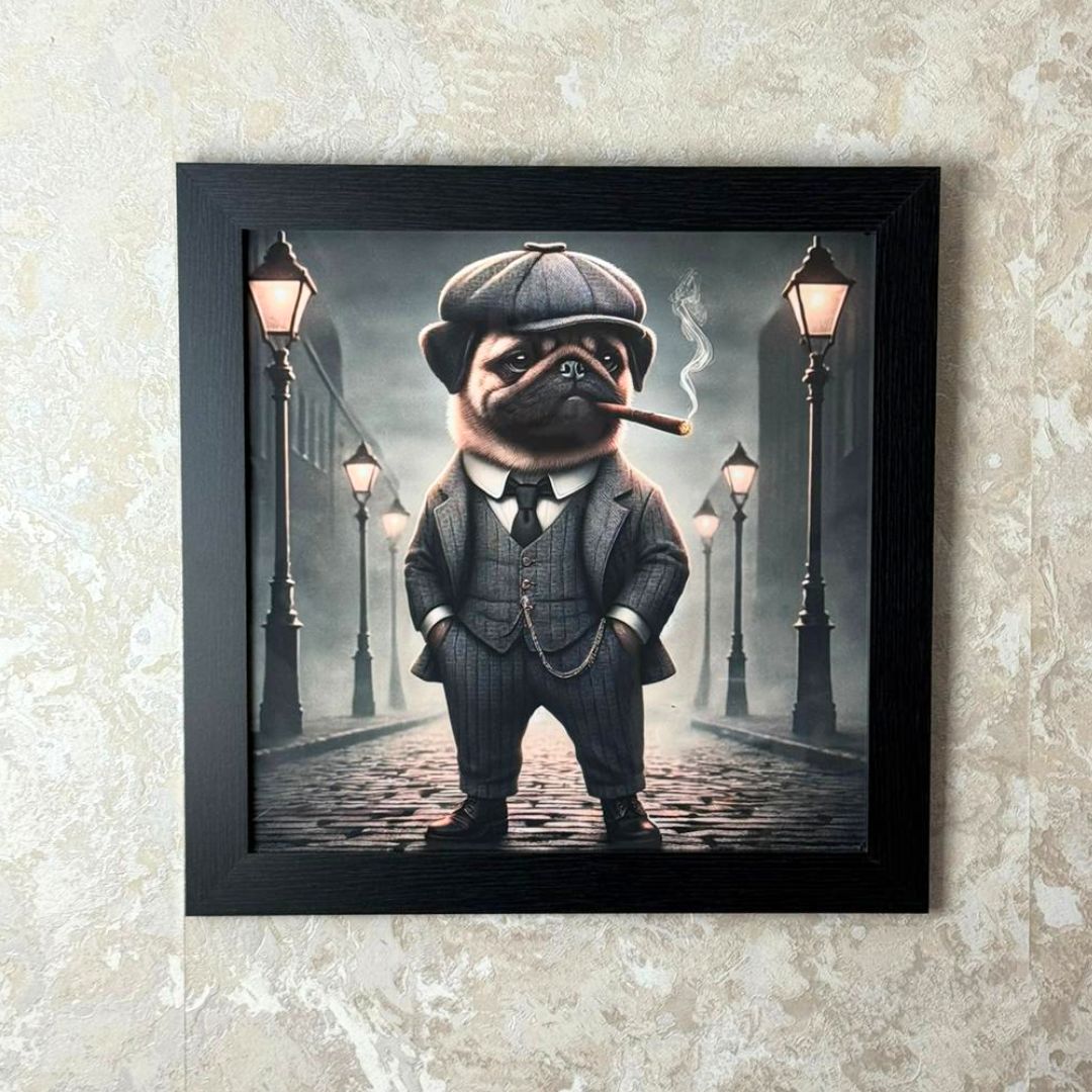 Peaky Pug Wall Art with Black Frame