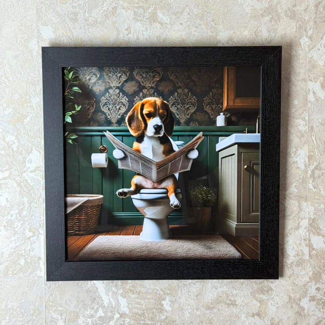 Lavatory Beagle Wall Art with Black Frame