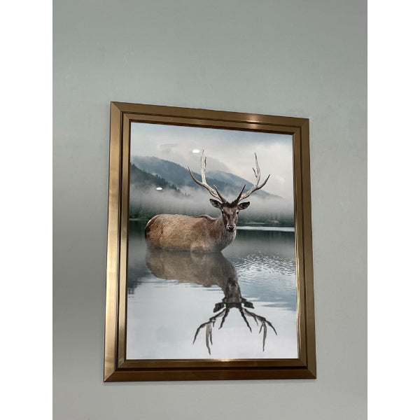 Stag Reflection Wall Art With Mirrored Frame 80x60cm