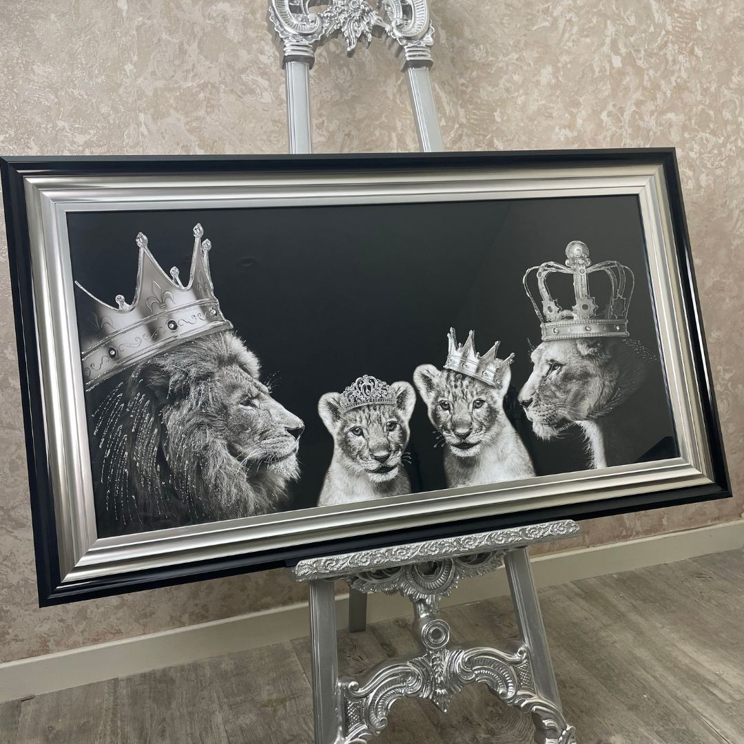 Lion Royal Family Liquid Artwork with Black Frame