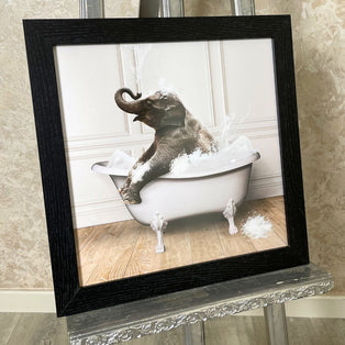 Elephant in the Tub Wall Art with Black Frame