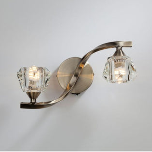 Ancona 2 Light Wall Light Antique Brass with Crystal