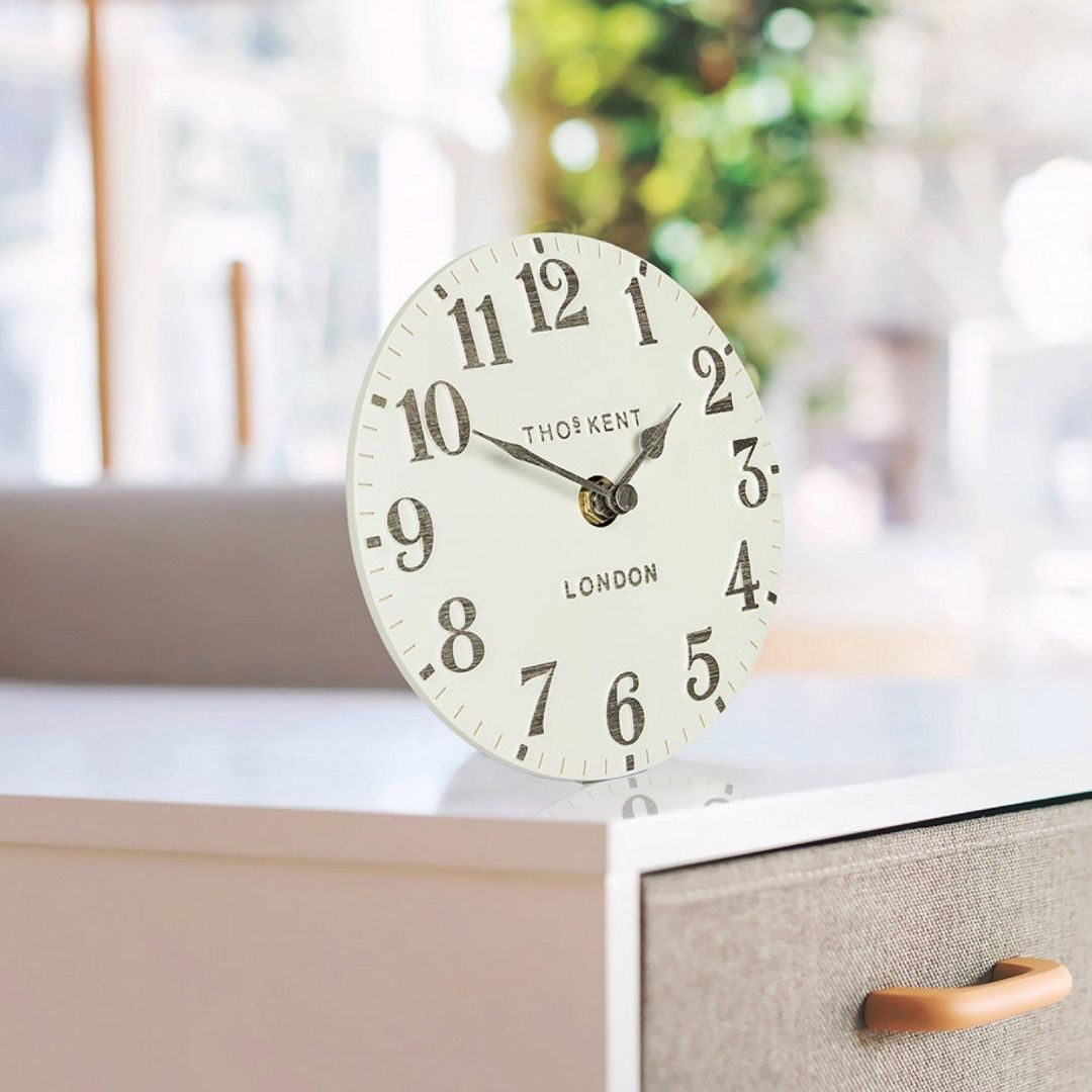 Thomas Kent Arabic Mantel Clock Limestone