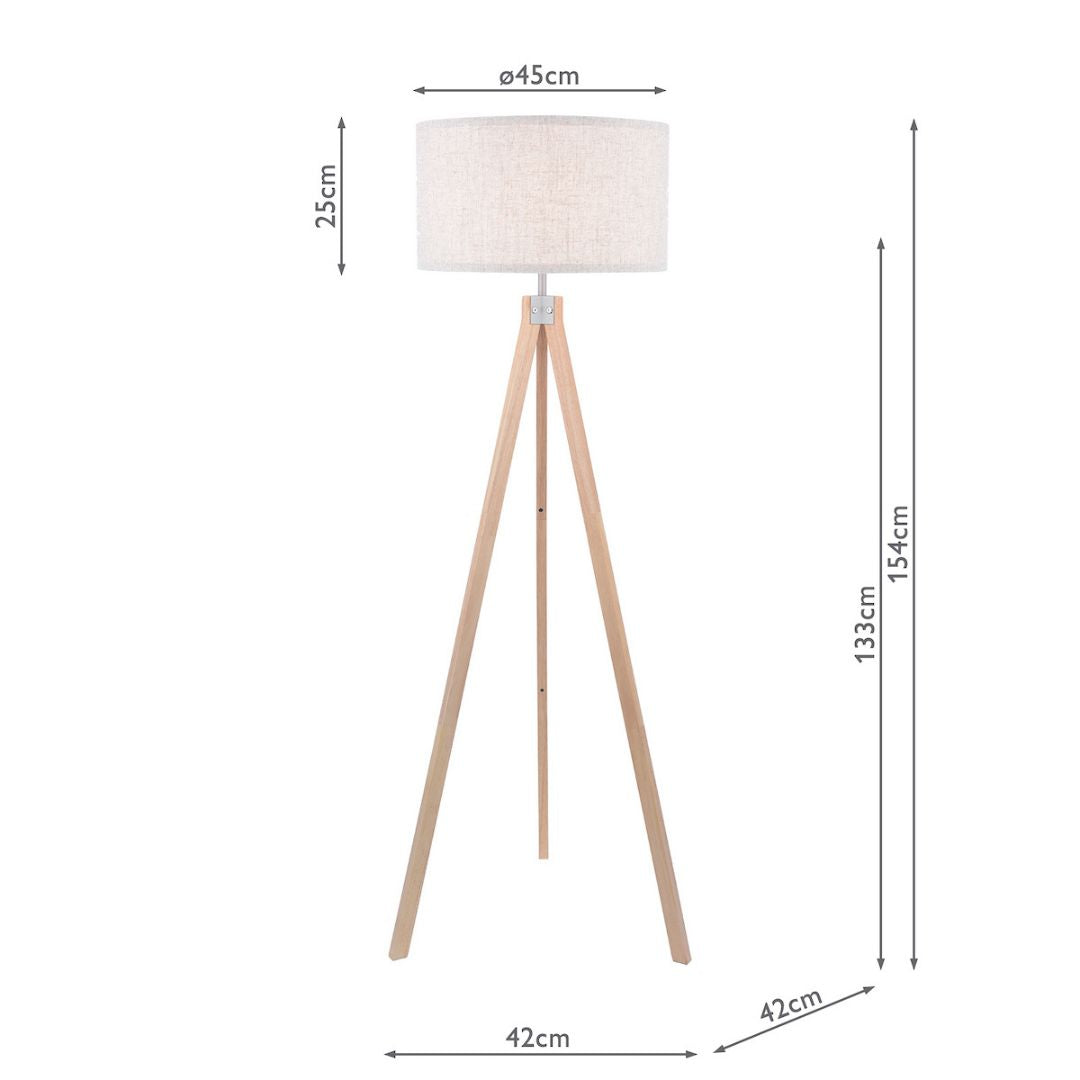 Armitage Light Wood Tripod Floor Lamp with Natural Shade