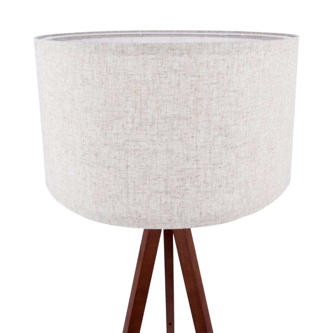 Armitage Dark Wood Tripod Floor Lamp with Natural Linen Shade