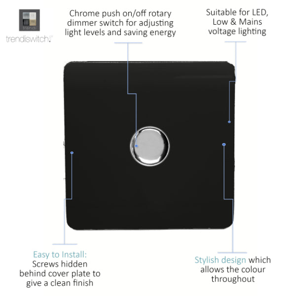 Trendi Switch 1 Gang LED Dimmer In Matt Black