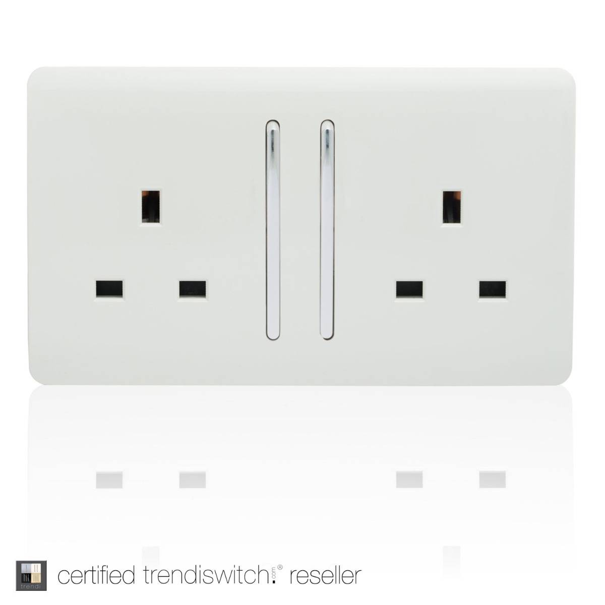 Trendi Switch 2 Gang 13 amp long switched Plug Socket Screwless Gloss White