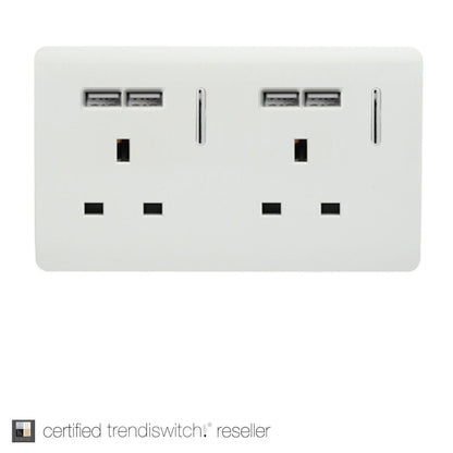 Trendi Switch 2 Gang 13 amp short switched Plug USB Socket in Screwless Gloss White