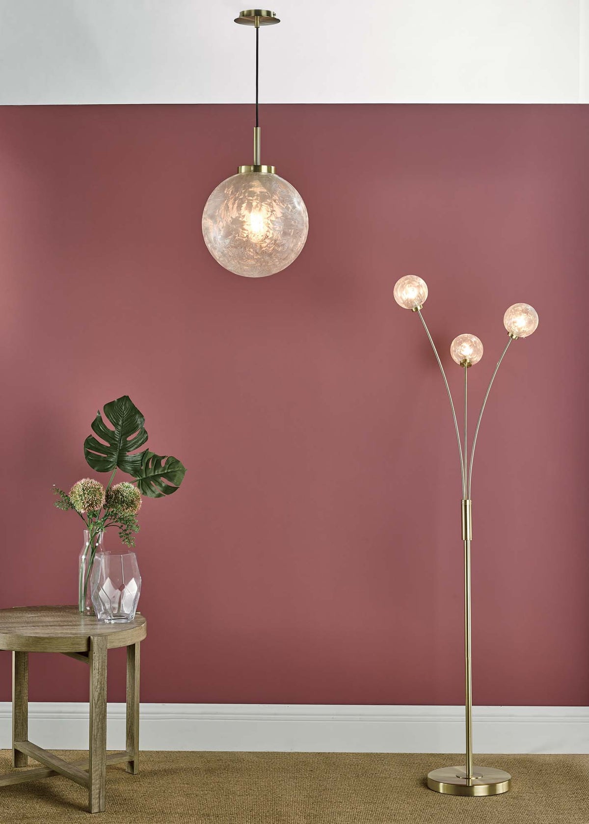 Avari Ice Crystal and Satin Brass 152cm 3 Light Floor Lamp