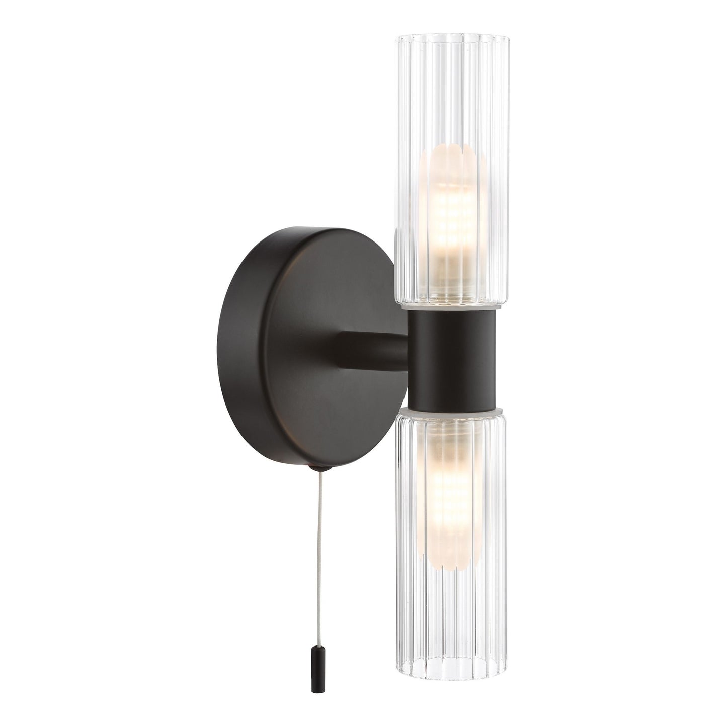 Hannah 2 Light Matte Black & Glass IP44 Wall Light