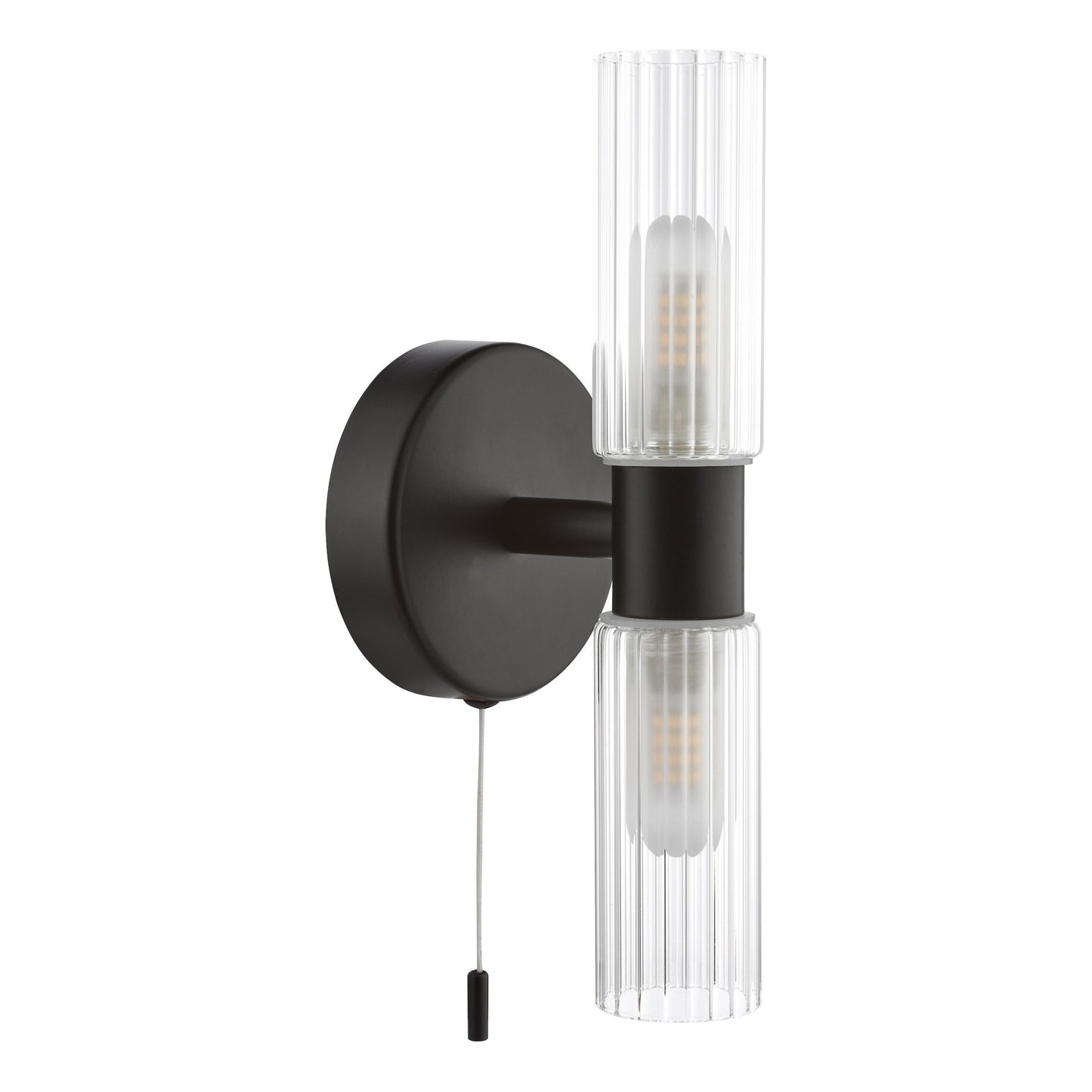 Hannah 2 Light Matte Black & Glass IP44 Wall Light