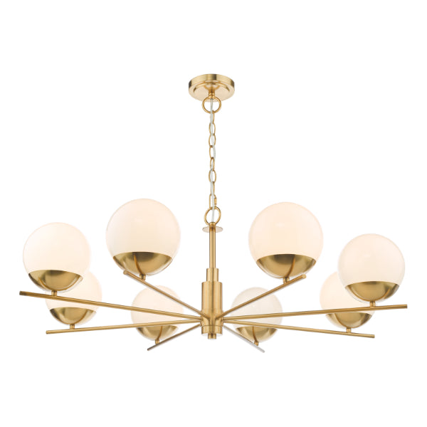 Bombazine Opal Glass & Brass 8 Light Ceiling Light