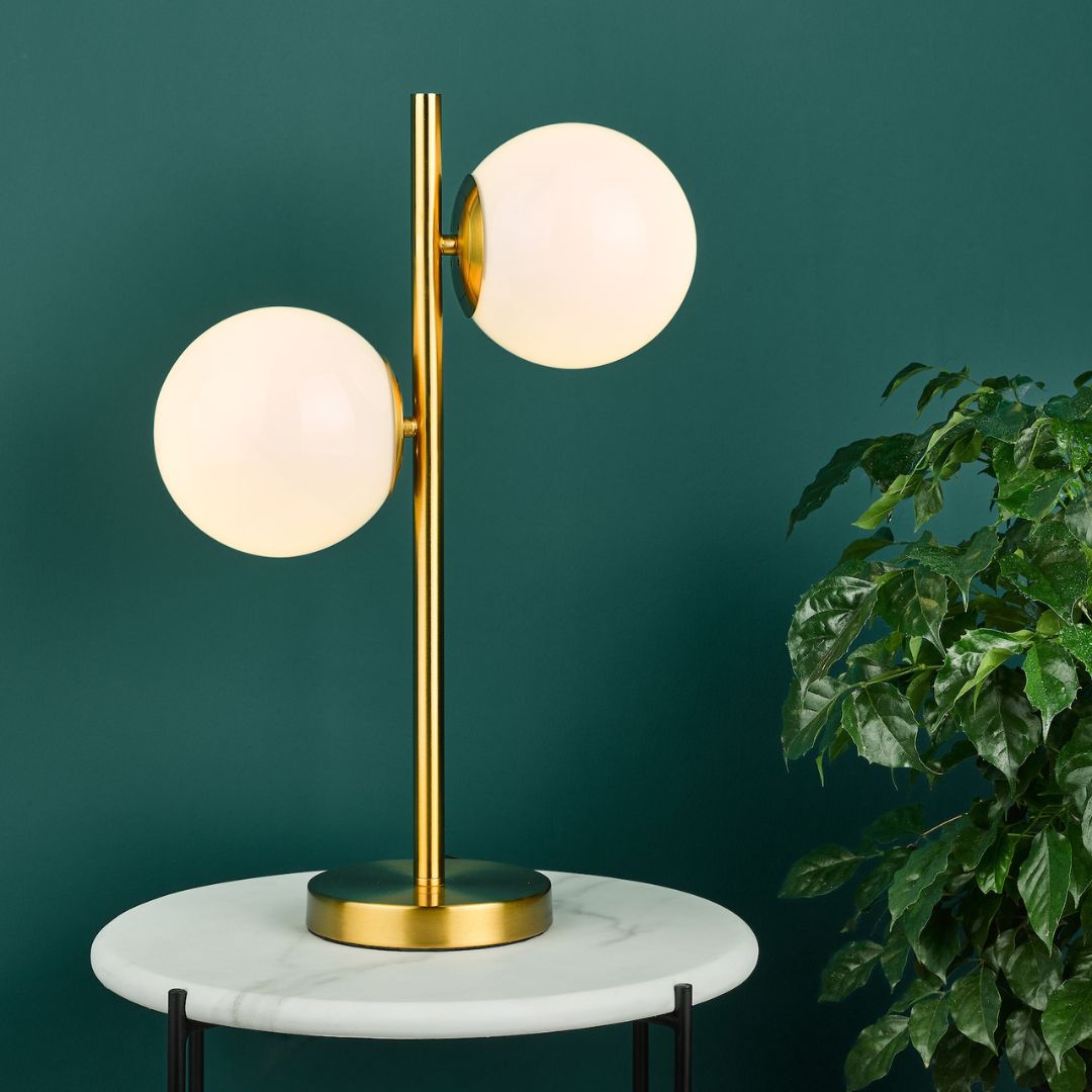 Bombazine Opal Glass & Brass Table Lamp