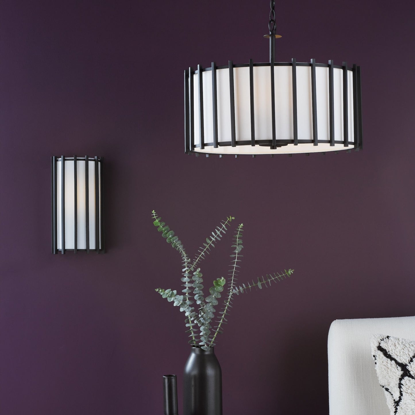 Cagliari 4 Light Matte Black & Ivory Pendant Ceiling Light