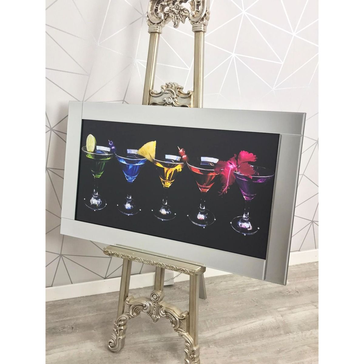 Cocktail Glasses Liquid Art with Mirrored Frame 67x117cm