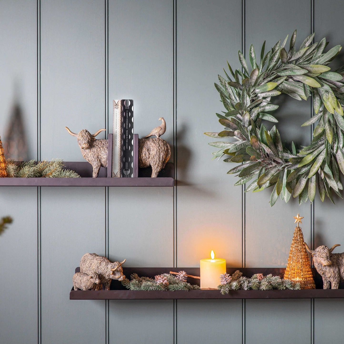 Highland Cow Mum & Calf Brushed Gold Ornament