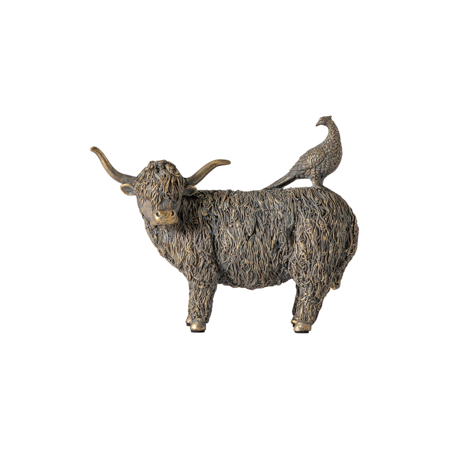 Highland Cow & Pheasant Brushed Gold Ornament