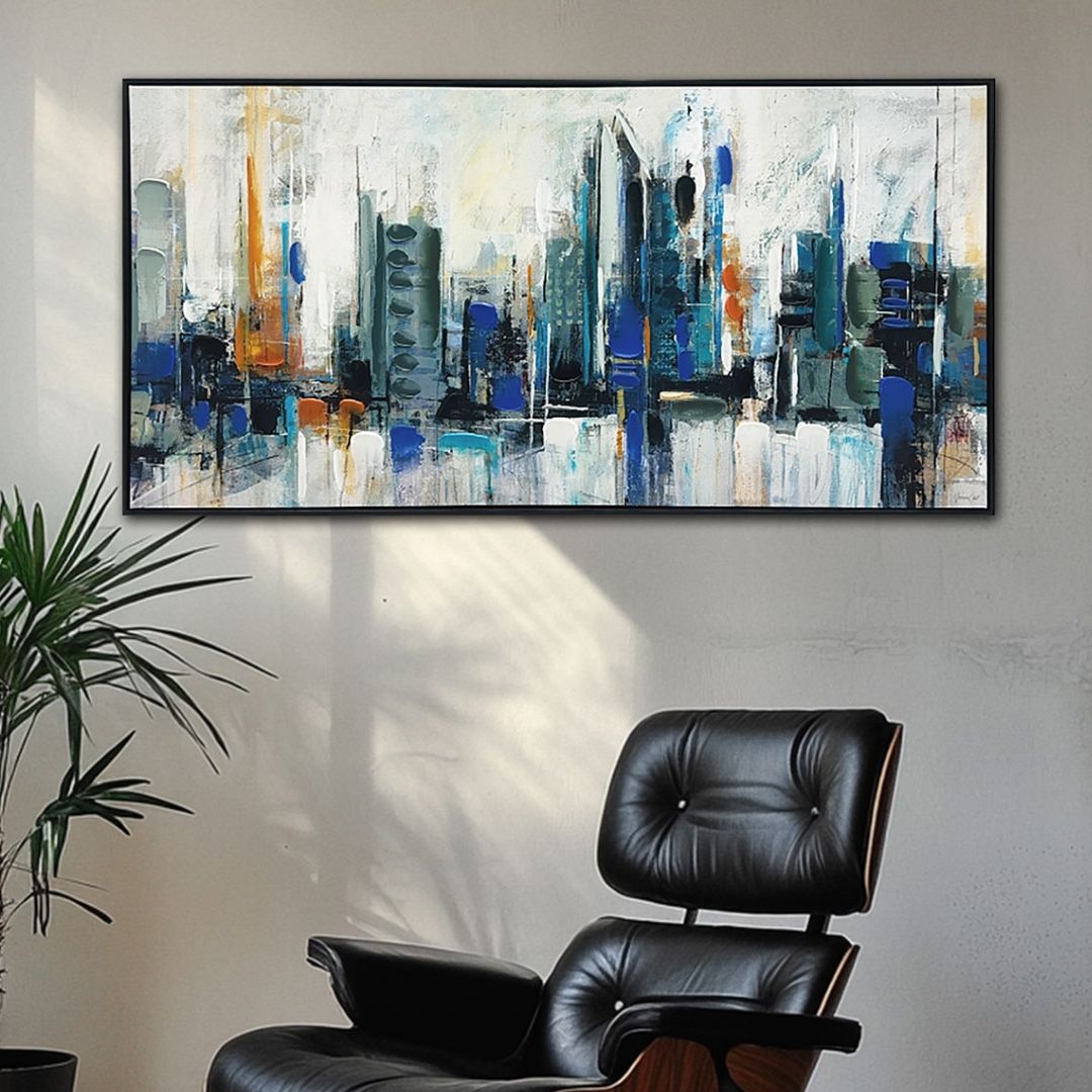 City Skyline I Framed Canvas Wall Art 50x100