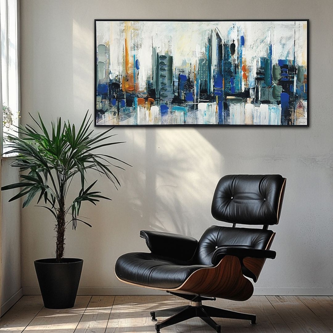 City Skyline I Framed Canvas Wall Art 50x100