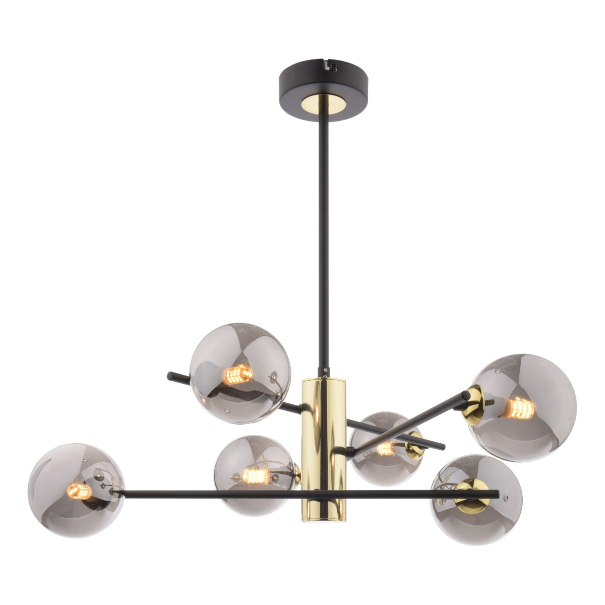 Eaen 6-Light Semi Flush Black Ceiling Light with Smoked Glass