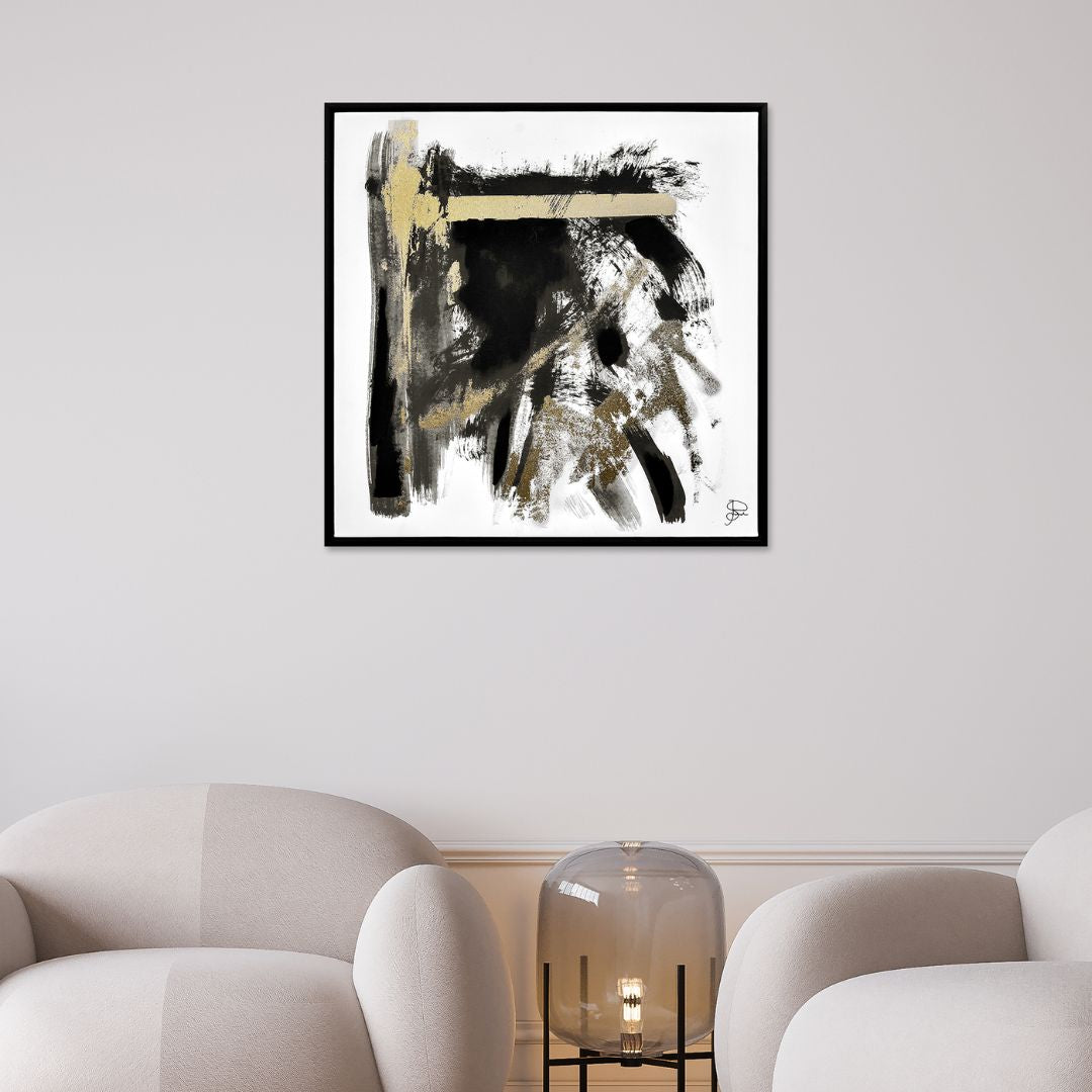 Between Layers II Black & Gold Abstract Wall Art with Black Frame