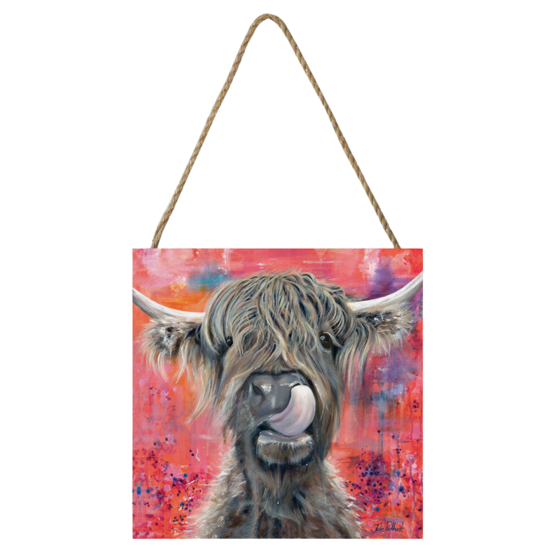 Brian the Highland Cow Small Wooden Hanging Block