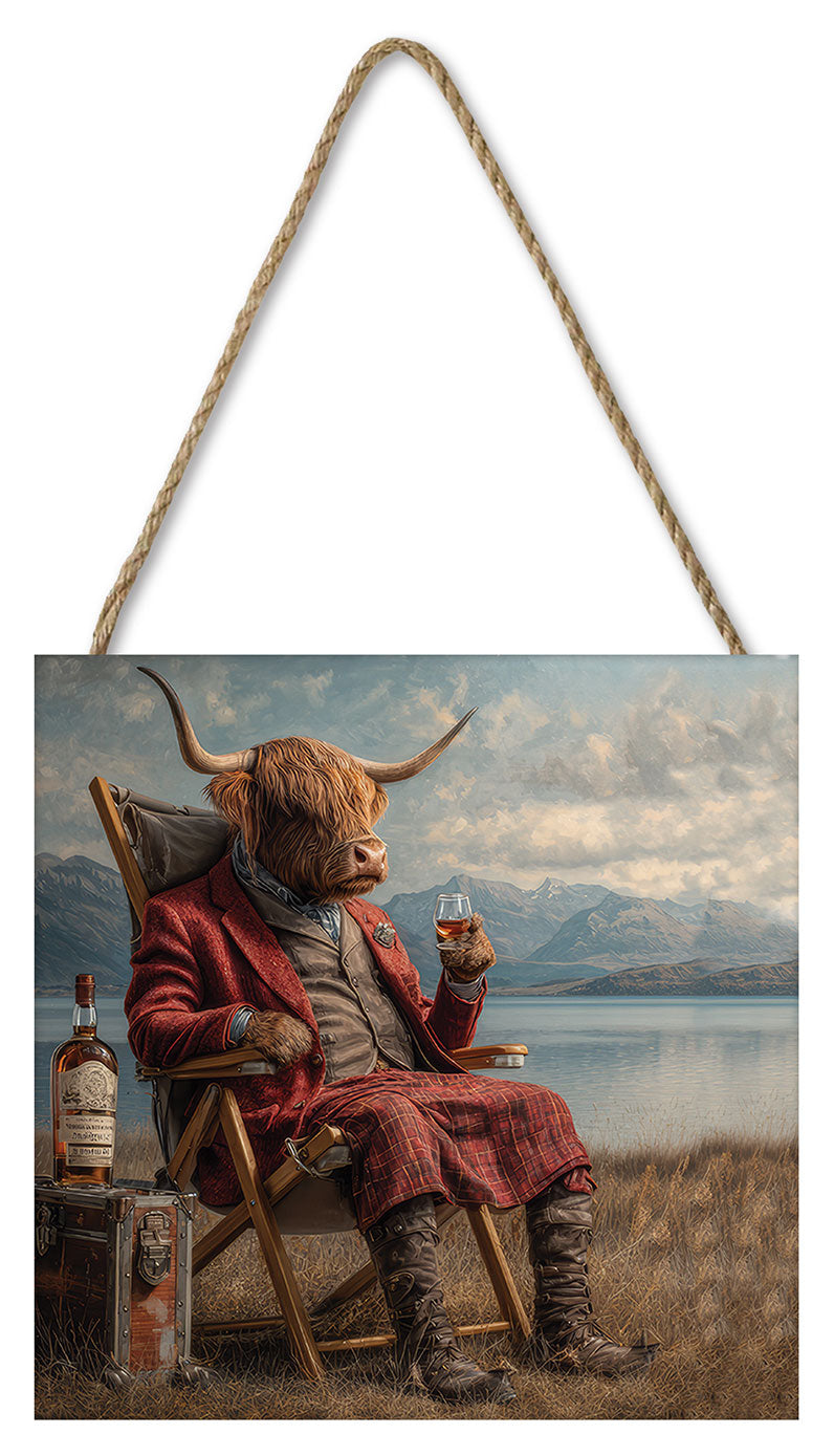 Highland Dram By The Loch 20x20 Wooden Block