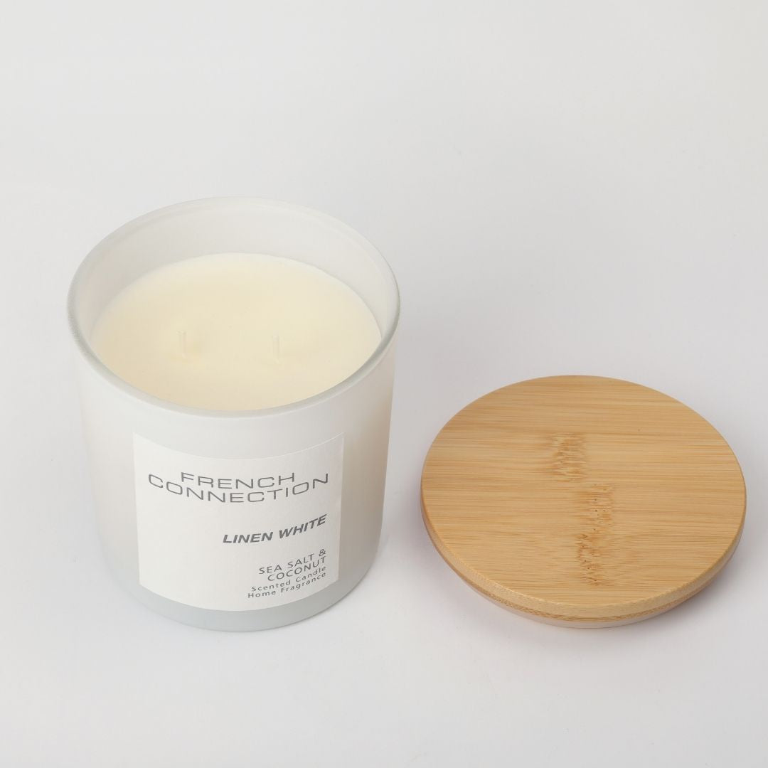 French Connection 2 Wick Scented Candle Linen White