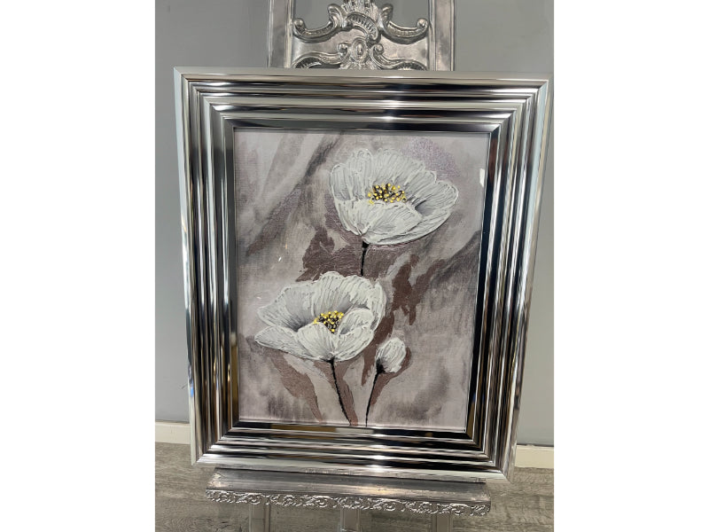 2 Muted Flowers 50x40 Chrome Framed Wall Art